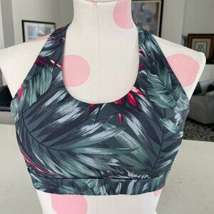 Lole Activewear Tropical Print Shelf Poly Spandex Sports Bra Green Grey Burg S